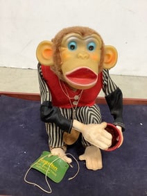 Vintage Cragstan crap shooting monkey tin toy