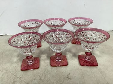 Set of 6 Cranberry Flashed Indiana Glasses (3.5in Tall)