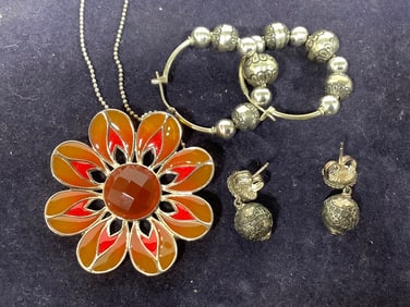 Sterling Silver Necklace and Earrings
