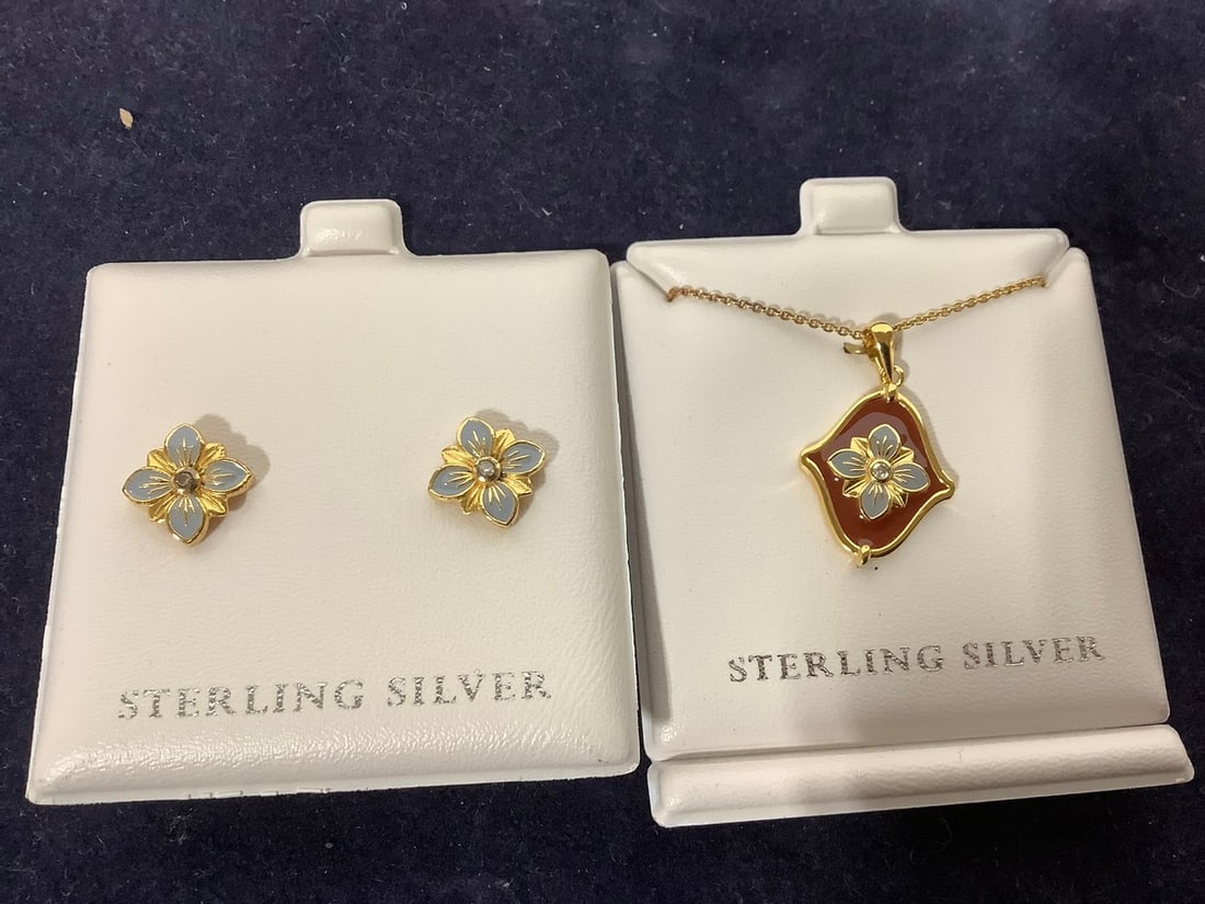 Sterling Silver Necklace, and Earrings: Sterling Silver Necklace, and Earrings
