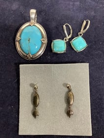 Sterling Silver Pendant, and Earrings