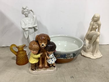 Ispanky Statue *small holes,* Ceramic Figures, Bowl, and more(Tallest - 11in)