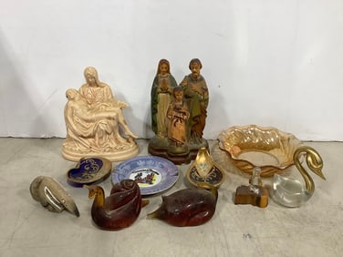 Religious statues, Universal Studios ashtray, and more(8in.tallest)