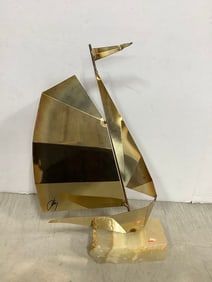 Metal Boat Sculpture Art by Curtis Jere (12in Tall)
