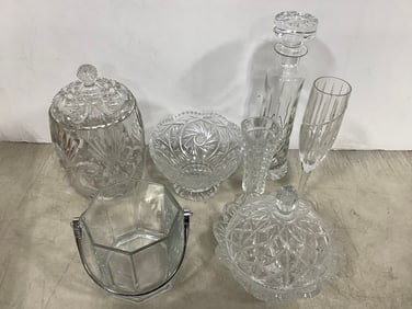 Crystal Cut Glass Decanter, Containers, Bowl, and more (11.5in Tall)