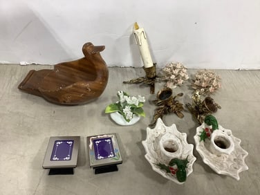 Various Candle Holders, Wooden Duck Dish, and more