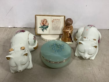Ceramic Cat Statues, Vintage Trinket Box, and more