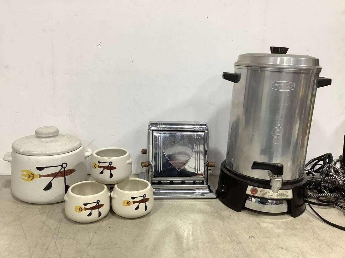 Vintage Toaster, Westbend Coffee Maker, Westbend Stoneware Pot and Bowls, and more (1 of 1)