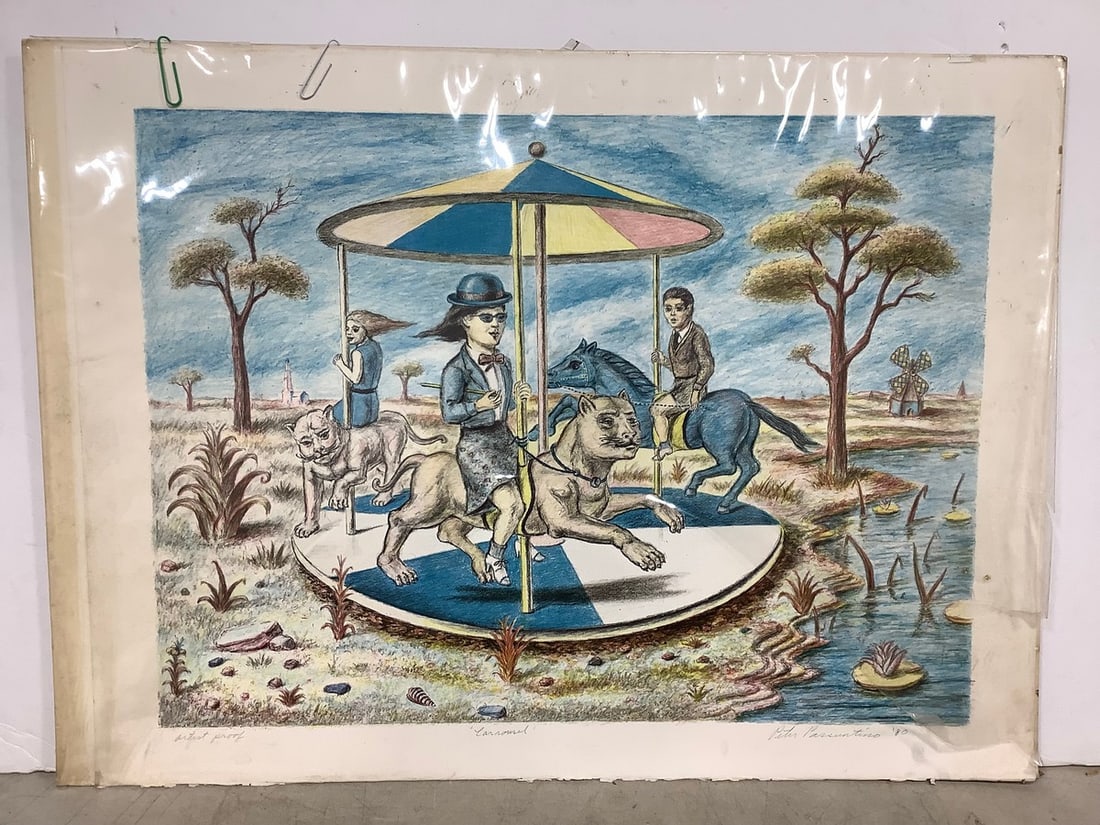Carousel' Artwork Signed by Peter Passuntino (22inx30in) (1 of 3)