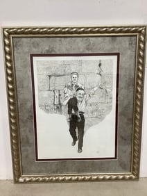 Framed Black and White 'Bar Mitzvah' Art Print signed by Emanuel Schary (25inx29.5in)
