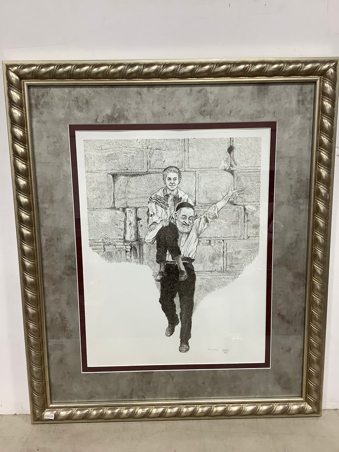 Framed Black and White 'Bar Mitzvah' Art Print signed by Emanuel Schary (25inx29.5in) (1 of 2)