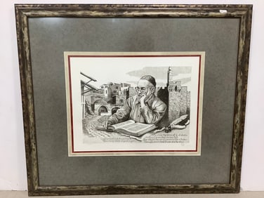 Framed Black and White 'A Prayer' Art Print signed by Emanuel Schary(24.5inx28.5in)