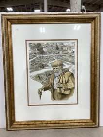 Framed Black and White 'The Road to Mt. Zion' Art Print signed by Emanuel Schary(24.5inx28.5in)