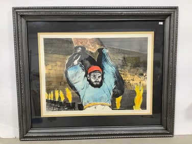 Framed 'Flame at the Wall' Lithograph Signed by Sandu Liberman (29.5inx35.5in)