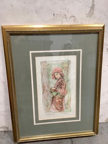 Framed Mildred Lithograph Art Print by Edna Hibel (17inx21in)