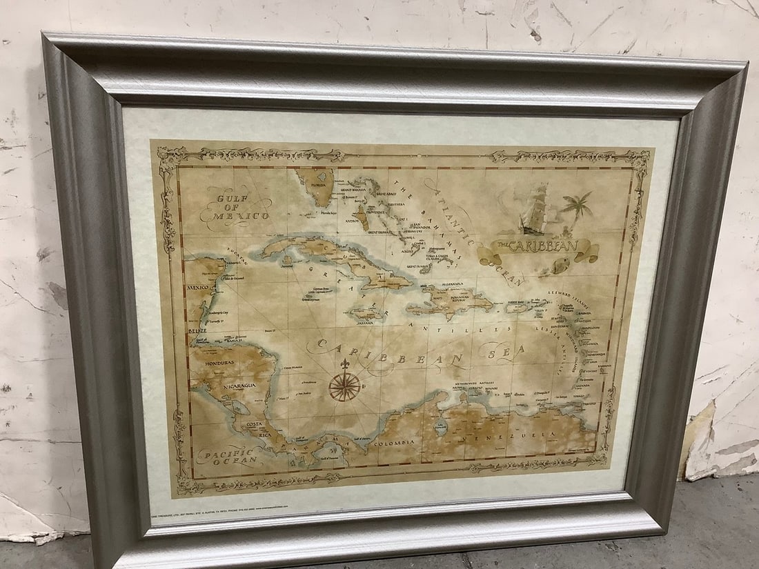 Framed Map of the Caribbean (20inx24in): Framed Map of the Caribbean (20inx24in)