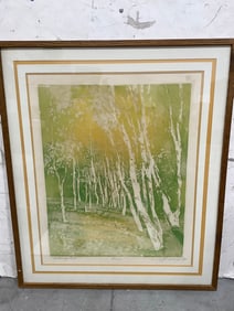 Framed Babs with Flowers Lithographic Print by Edna Hibel (32inx40in)
