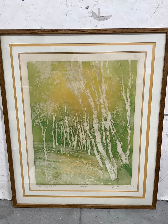 Framed Babs with Flowers Lithographic Print by Edna Hibel (32inx40in): Framed Babs with Flowers Lithographic Print by Edna Hibel (32inx40in)