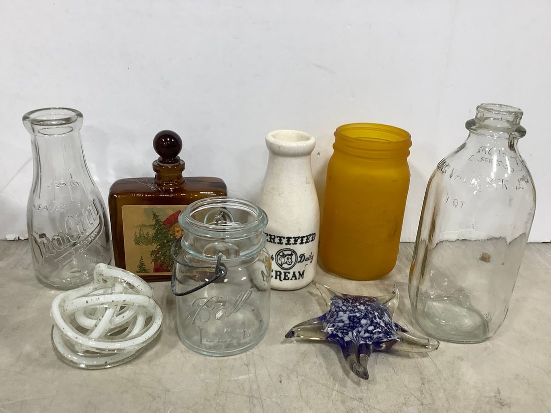 Stoneware Milk Bottle, Glass Jars, Starfish Decor *chipped,* and more (1 of 1)