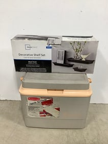 Rubbermaid 2.5 gallon cooler and 3 pc decorative shelf set