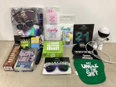 Party supplies, baby beanie/bib Spencers accessories, astronaut shaped camera, and more