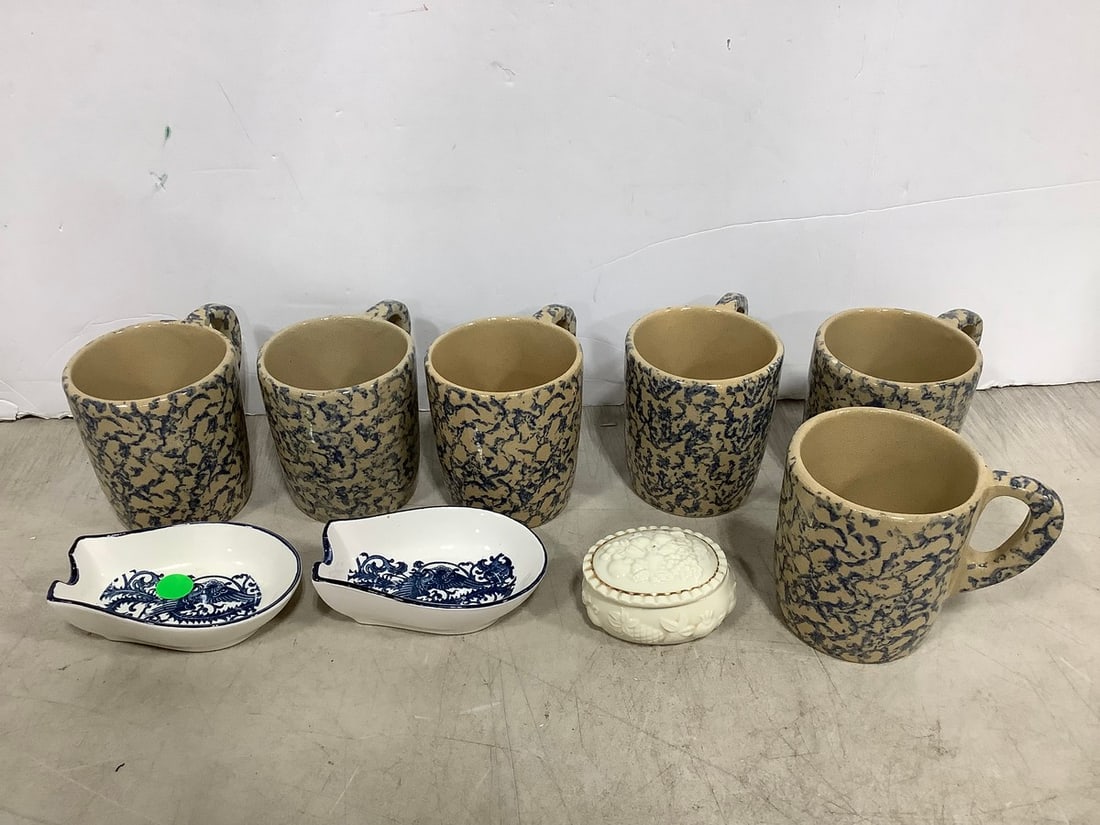R.R.P. stoneware mugs(4in.tall), ceramic container with lid, and ceramic ladle holders (1 of 1)