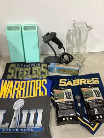Buffalo Sabres bandana, sports tshirts, Spalding forearm guards, and more