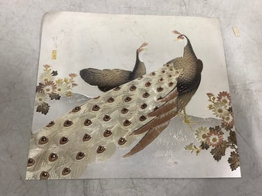 Signed oriental artwork on tin(9.5in.x10.5in.)