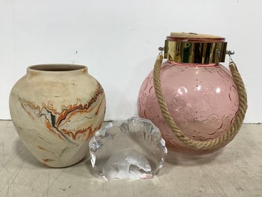 Glass Candle Lantern, Pottery Vase *cracked*, and more(Tallest - 10.5in)
