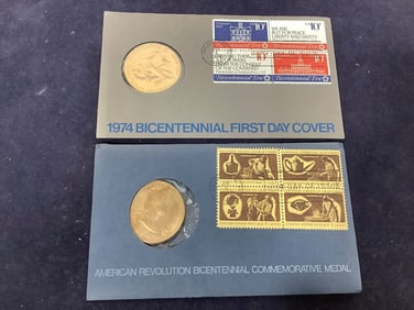 1974 Bicentennial First Day Cover, and American Revolution Bicentennial Commemorative Medal