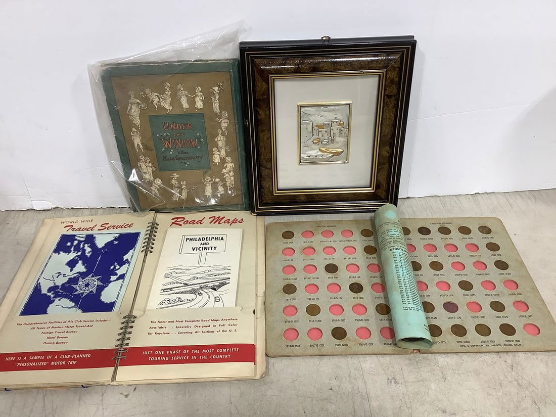 Traveler service road maps, vintage coin booklet, framed artwork(9in.x10.5in.), and more (1 of 1)