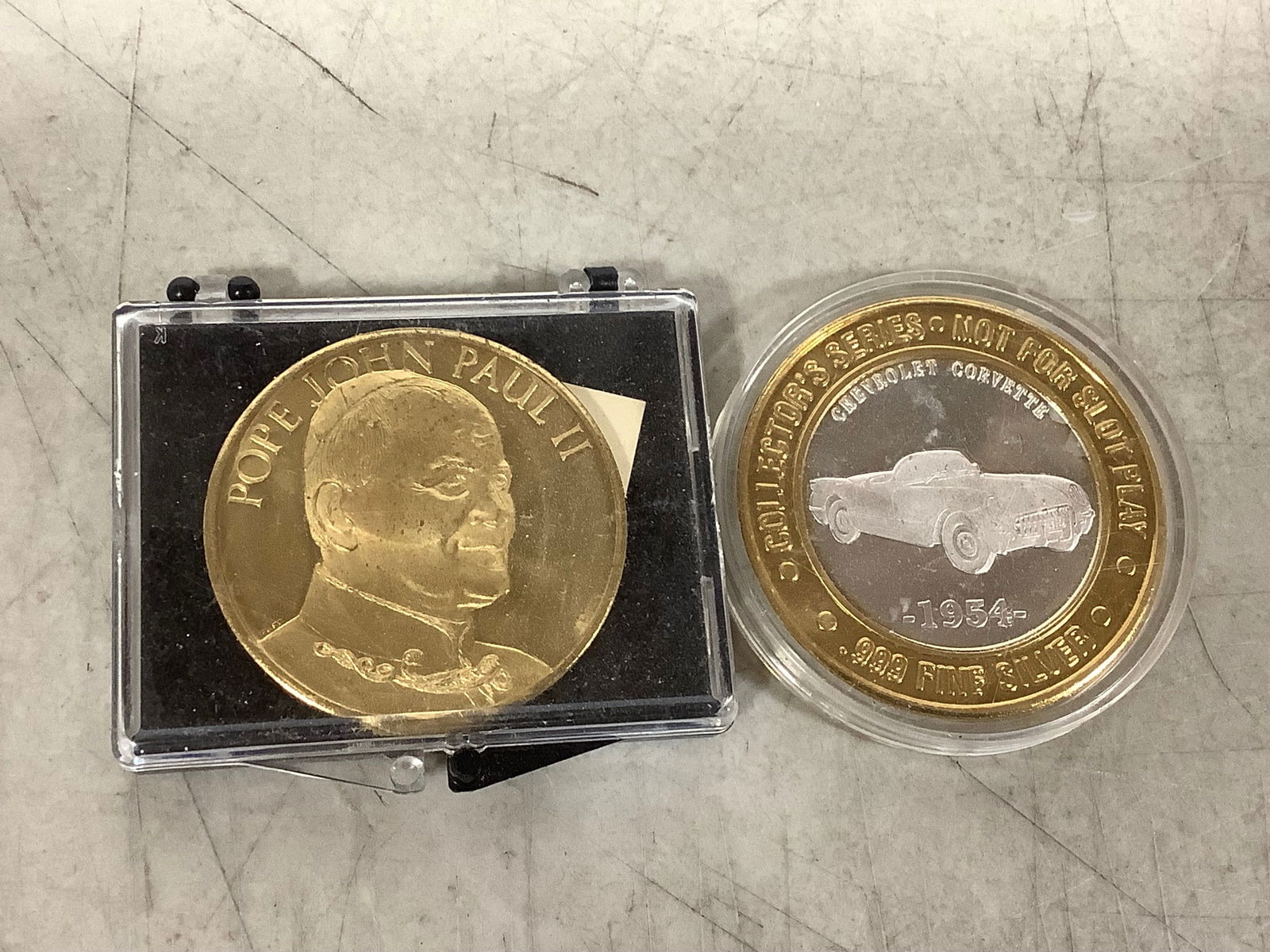 Pope John Paul II coin and 1954 Fine Silver Collector's Series coin