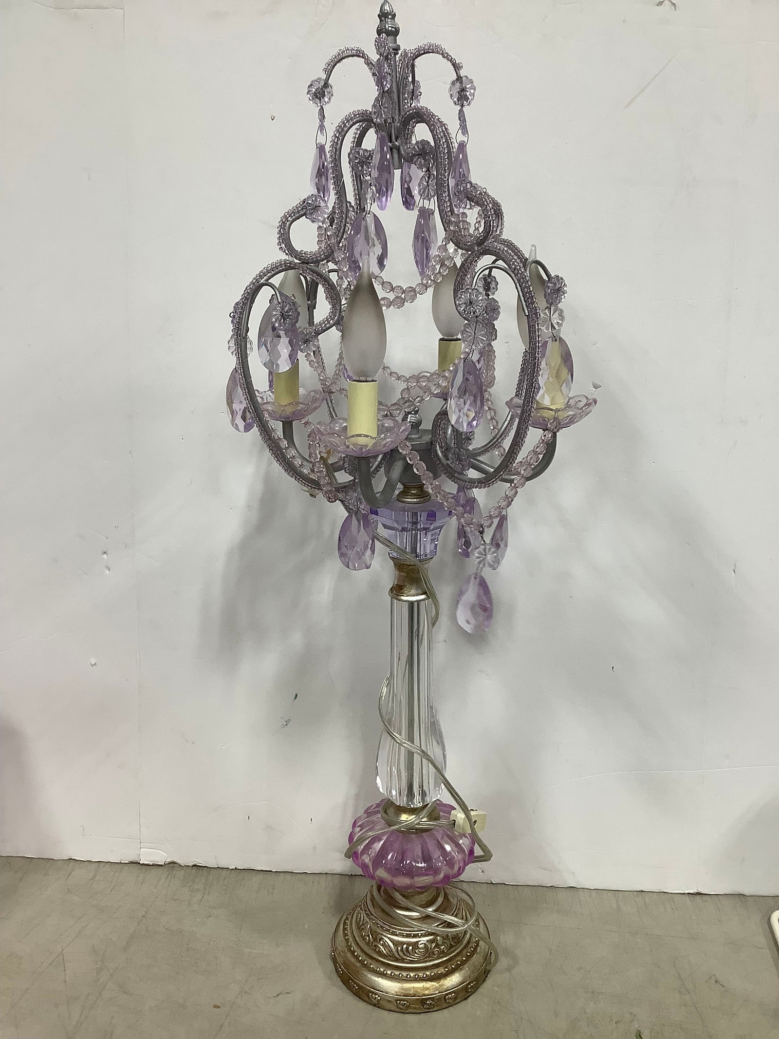 Purple chandelier lamp(33in.tall-works): Purple chandelier lamp(33in.tall-works)
