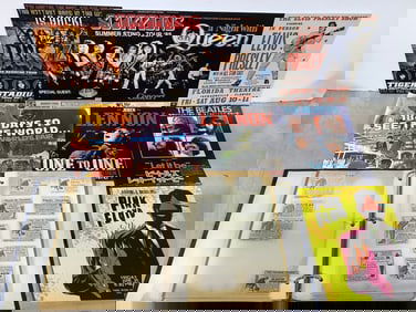 Rock Concert Repo Card Stock Posters (KISS, Scorptions, etc), Vintage Newspaper Ads, and more