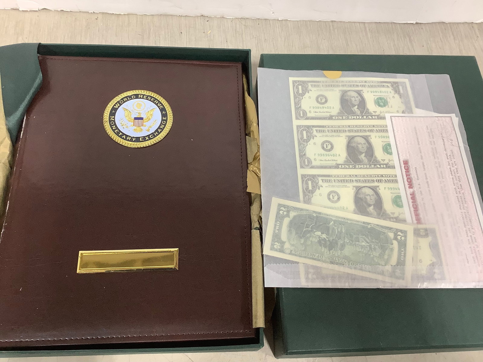 World Reserve Monetary Exchange EMPTY Album, and Dollar Bills: World Reserve Monetary Exchange EMPTY Album, and Dollar Bills