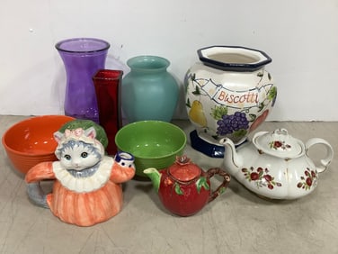 Various Ceramic Teapots, Vases, and more (Tallest - 9.25in)