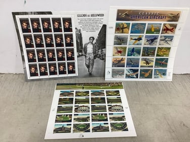 1990's Postal collector stamp sheets(James Dean, Aircraft, and ball parks)