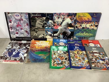 Various baseball yearbooks, programs, and more
