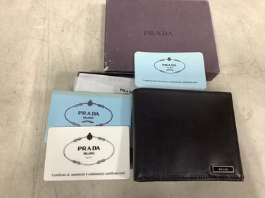 Prada wallet with autheniticty certificate card and box