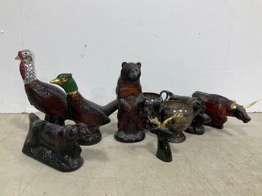 Various Aftershave Bottles *some full,* and Silverplated Sugar and Creamer Set