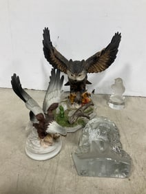 Ceramic Owl/Eagle Statues, and Glass Decor (Tallest - 9.5in)