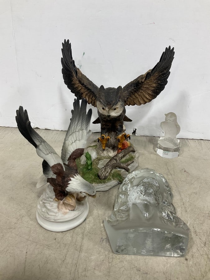 Ceramic Owl/Eagle Statues, and Glass Decor (Tallest - 9.5in) (1 of 1)