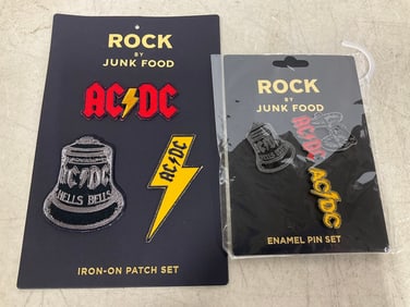 ACDC enamel pin set and iron on patch set