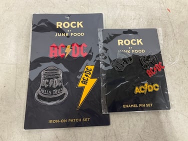ACDC enamel pin set and iron on patch set