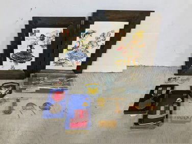 Framed artwork(6in.x8in.), medallions, and more