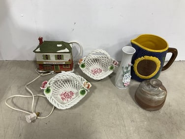 Ceramic baskets, vase, Scrooge & Marley light up house, and more