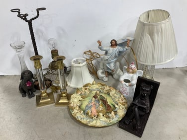 Lamps, candleholders, The Nativity hand crafted plate, and more(tallest 15in.)