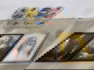 Framed artwork and drinking glasses