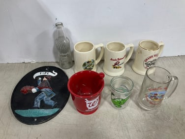 Drinking glasses, wall plaque, and more(tallest 8in.)