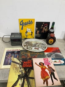 Various Books, Alcohol, Cassette Clock Radio, and more